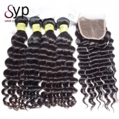Luxury Virgin Remy Peruvian Deep Wave Human Hair Extensions With Lace Closure 4x4 Cheveux Humain