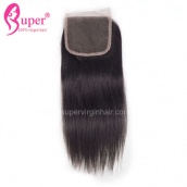 4X4 Cheap Straight Human Hair Lace Closure Bleached Knots Free Part Middle Part 3 Part