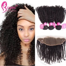 Brazilian Kinky Curly Virgin Hair With Lace Frontal Closure 100 Premium Remy Human Hair For Sale