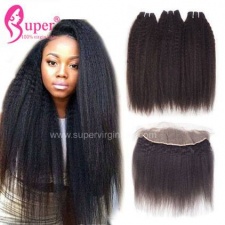 Kinky Straight Lace Frontal 13x4 With Bundles 100 Brazilian Remy Human Hair Extensions