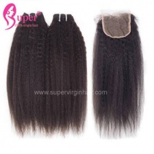 Kinky Straight Brazilian Hair Bundles With Lace Closures 100 Premium Remy Human Hair Wholesale Price