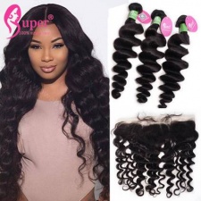 13x4 Lace Frontal Closure With 2 or 3 Bundles Premium Peruvian Virgin Hair Loose Wave Cheap Human Hair Extensions