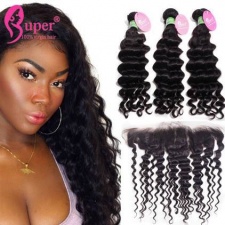 13x4 Ear To Ear Lace Frontal Closure With 2 or 3 Bundles Premium Peruvian Deep Wave Virgin Remi Human Hair Extensions Wholesale Price