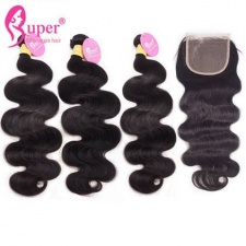 Premium Malaysian Virgin Hair Body Wave 3 or 4 Bundles With Top Lace Closure 4x4 Best Match Cheap Real Remy Human Hair Extensions