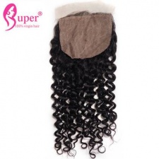 100 Real Curly Virgin Remy Human Hair Weave Silk Base Top Closure 4x4 With Bleached Knots