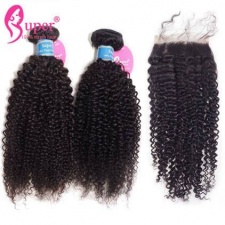 Brazilian Arfo Kinky Curly Virgin Hair Extensions 3 or 4 Bundles With Top Lace Closure 4x4 Luxury Quality