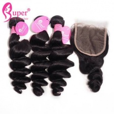 Brazilian Loose Wave Bundles With Lace Closure 4x4 Best Remy Human Hair On Sale