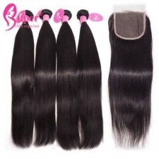 Bundles Deals Deluxe Standard 3 or 4 PCS Brazilian Virgin Hair With Closure 4X4 Top Lace Closures Natural Straight Human Hair Extension