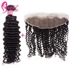 Pre Plucked 13x4 Lace Frontal With Bundles Best Remy Brazilian Curly Human Hair On Sale