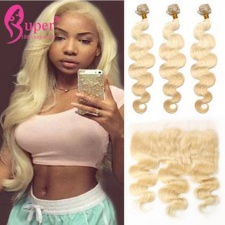 13x4 Lace Frontal Closure With 613 Blonde Body Wave Bundles 100 Remy Human Hair