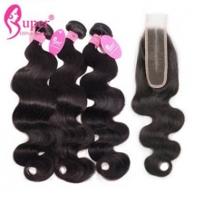 Body Wave Brazilian Hair Bundles With Lace Closure Deep Middle Part 2x6 Best Virgin Human Hair Weave