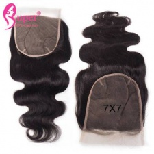 7x7 Top Lace Closure With Baby Hair Brazilian Body Wave Virgin Human Hair Natural Black #1b