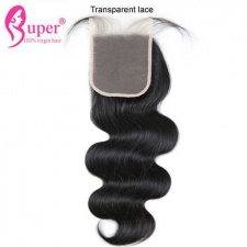 Transparent Lace Closure 4x4 Body Wave Raw Virgin Brazilian Human Hair Bleached Knots