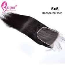 5x5 Transparent Top Lace Closure Natural Straight Virgin Human Hair Bleached Knots