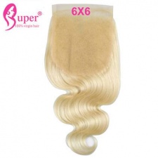 6x6 Blonde Swiss Lace Closure Brazilian Virgin Human Hair Body Wave Free Part