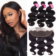 Cheap Brazilian Hair Bundles With Lace Frontals 13x4 Body Wave Black Human Hair