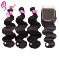 Indian Body Wave Virgin Hair Bundles With Top Lace Closure 4x4 Best Remy Human Hair Weave