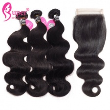 Burmese Virgin Hair Bundle Deals With Lace Closure 4x4 100 Human Hair Body Wave Natural Black Color