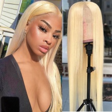 Premium Straight Human Hair 613 Honney Blonde Full Lace Wig Bleached Knots