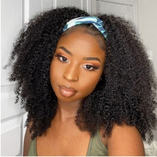 Afro Kinky Curly Headband Wig 3b 3c Black Real Human Hair Glueless Custom Wig