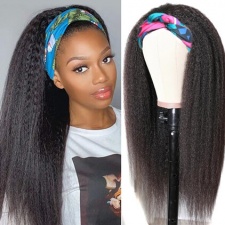 Real Hair Headband Scarf Wigs Brazilian Kinky Straight Full Machine Wig For Black Women