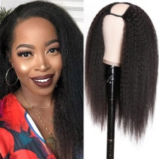 U Part Wig Natural Black Human Hair Full Machine Cheap Non Lace Wigs Kinky Straight