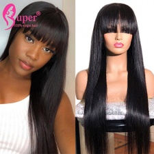 Glueless Full Machine Made Cheap Wig With Bangs Best Remy Human Hair Wigs For Black Women