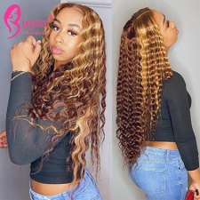 Ombre P4 27 Highlight Wig Deep Wave Human Hair Transparent Lace Frontal Wigs For Black Women