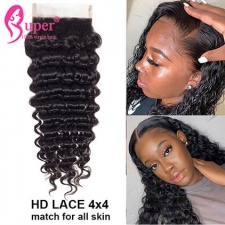 Brazilian Deep Wave HD Swiss Lace Closure 4x4 Invisiable Transparent Human Hair Closures Middle Part