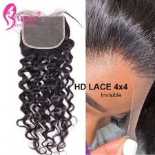 HD Transparent Lace Closures Best Brazilian Human Hair Jerry Curl Sew In Closure 4x4 Bleached Knots