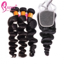 Best Match 3 or 4 Bundles Loose Wave Peruvian Virgin Hair With Closure 4X4 Lace Closures Luxury TOP Human Hair Extension