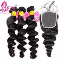 Best Match Loose Wave Malaysian Virgin Hair 3 or 4 Bundles With Lace Closures 4X4 Luxury Real Remy Human Hair Extensions