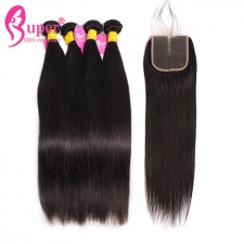 Luxury Malaysian Straight Virgin Hair 3 or 4 Bundles With Top Lace Closure 4x4 100 Real Human Hair Extensions
