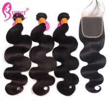 Peruvian Virgin Hair Body Wave 3 or 4 Bundles With Top Lace Closure 4x4 Best Human Hair Weave