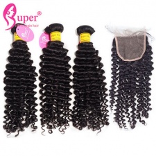 Malaysian Curly Hair 3 or 4 Bundle Deals With Best Match Lace Closure 4x4 Virgin Remy Human Hair Extensions