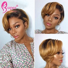 Short Pixie Cut Wig Human Hair Ombre Blonde Straight Bob Wigs For African American