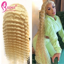 Honey Blonde Deep Wave Lace Front Wig Best Brazilian 613 Curly Human Hair Wigs For Women