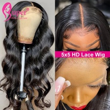 Invisible 5x5 HD Lace Closure Wig Body Wave Human Hair With Elastic Band Method