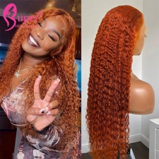 Color Hair Ginger Orange Deep Curly Human Hair Transparent Lace Front Wigs High Quality