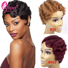 Short Bob Pixie Cut Wig Brazilian Water Wave 100 Human Hair Cheap Wigs For Black Girl