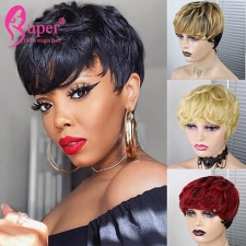 Pixie Cut Bob Wig With Bangs Short Straight Cheap Human Hair Wigs For Black Women