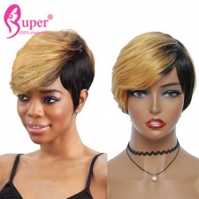 Ombre Color Pixie Short Cut Wigs No Lace Real Remy Human Hair Wig Discount Price