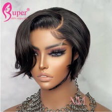 Straight Pixie Cut Wig T Part Transparent Lace Front Human Hair Short Bob Wigs For Black Women
