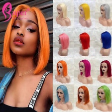 Short Straight Lace Front Bob Wigs Orange Pink Red Color Wig Human Hair 
