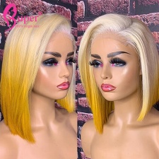 613 Blonde Yellow Orange Ombre Color Transparent Lace Front Bob Wigs 13x4 Real Human Hair
