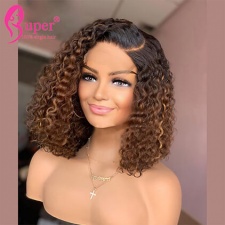 Ombre Color 1b 30 99j Curly Bob Wigs Brazilian Human Hair Cheap Lace Front Short Wig T Part