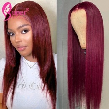 Burgundy Color 99j Human Hair Wigs HD Transparent Lace Frontal Wig 13x4 Brazilian Bone Straight