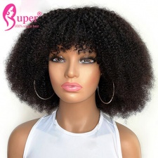 African American Short Bob Wigs With Bangs Real Human Hair Afro Kinky Curly Wig For Sale
