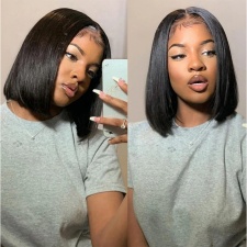 Ladies Middle Part Black Short Virgin Human Hair Lace Front Bob Wig