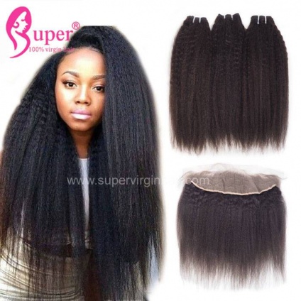 kinky straight weave with lace frontal closure
